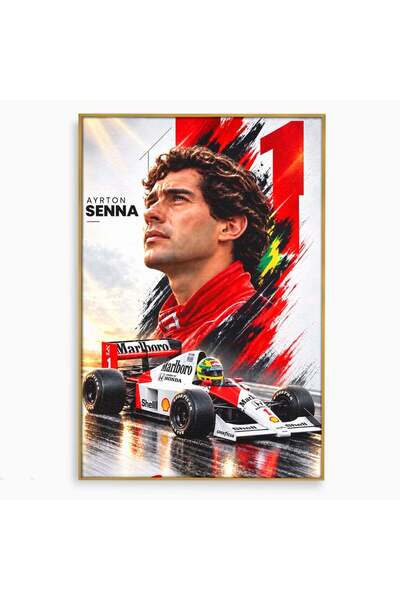 Luxcanva Tablou Canvas Legenda Ayrton Senna cm cu Rama Auriu Sportiv Formula ...