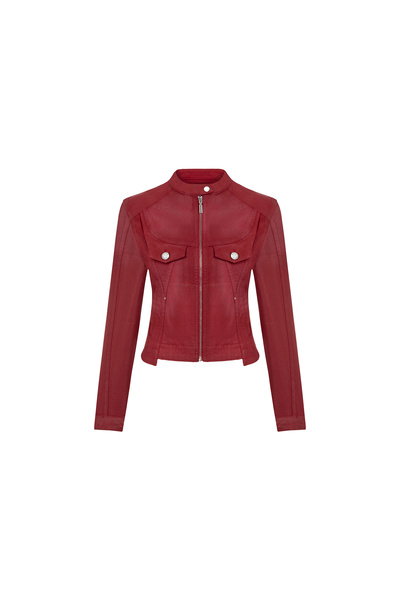 Tinyofficial Leather Look Cotton Red Jacket