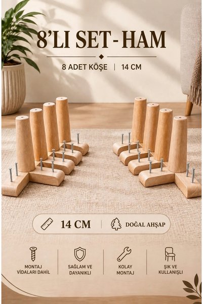 LEGORA WOOD DESIGN 14 Cm Konik Ham Ahşap Mobilya Ayağı 8'li Set 1. Sınıf Gürg...
