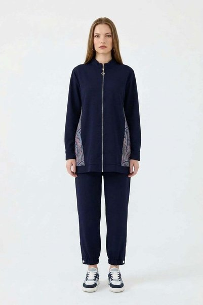 JANEL Ethnic Pattern Detail Trousers Suit Indigo