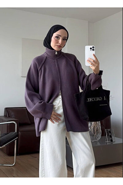 salisburys Molly Nelly Kadın Oversize Triko Çift Fermuarlı Hırka
