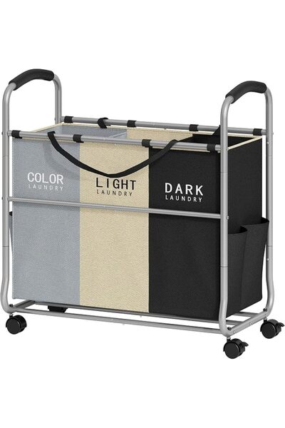 Tajsoon 3 Bag Laundry Cart, Laundry Hamper Sorter with Heavy Duty Lockable Wh...