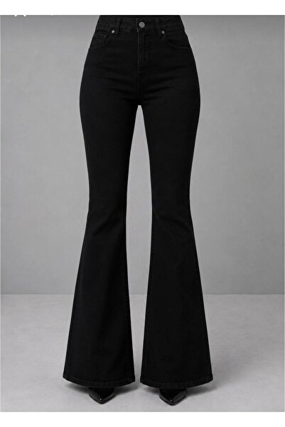 MAKRAS EXCLUSIVE Almira Women's Black Spanish Flare High Waist Lycra Flare Je...
