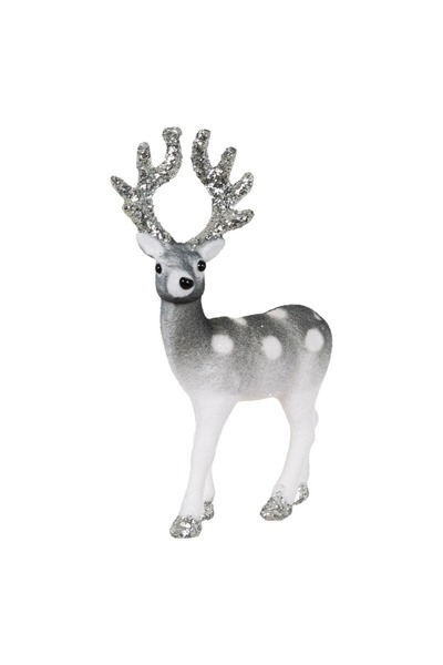 OEM Figurină de cerb de Crăciun gri cu pete argintii cu sclipici 22cm