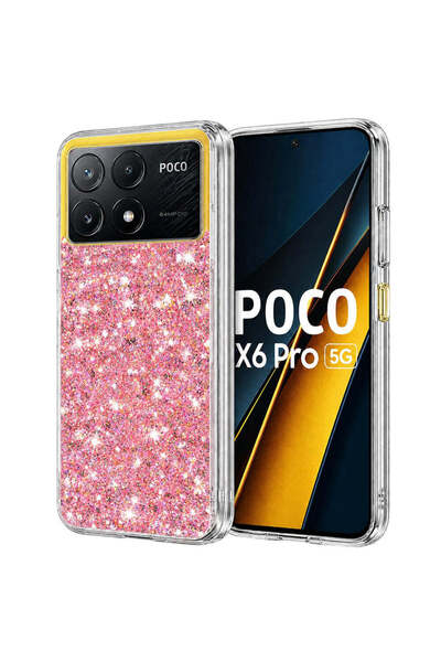 Techsuit Husă pentru Xiaomi POCO X6 Pro, cu sclipici, alb-roz