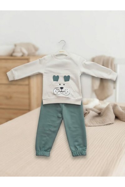 Erca Home Tekstil Ürünleri 100% Cotton Seasonal Men's Suit with Kangaroo Pocket 12 Months, 2Y, 3Y, 4Y Men's Green