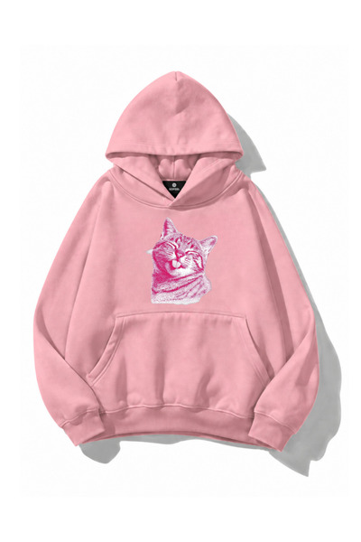 Gofeel Pink Character Graphic Printed Oversize Pink Hoodie