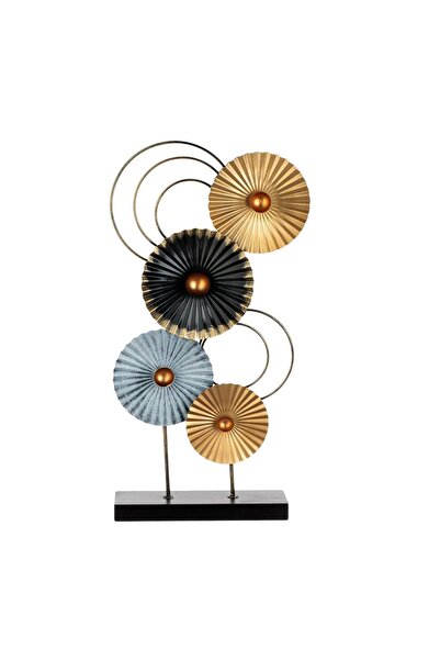OEM Decorațiune Metalica cu Evantai Cercuri Negre Albe Aurii 26x54cm – accent...