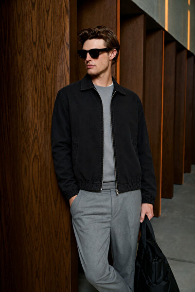 comstar Ανδρικό Bomber Jacket με φερμουάρ, εποχιακό, casual, ΜΑΥΡΟ