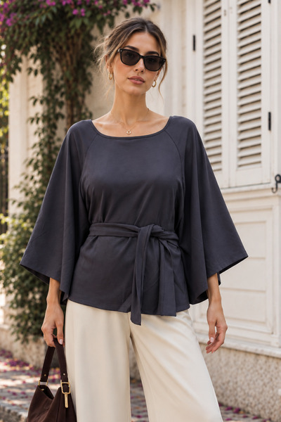 royal prime Women's Belted Bat Sleeve Poncho