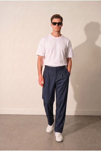 Modazun Men's Relaxed Fit Double Pleated Elastic Waist Trousers