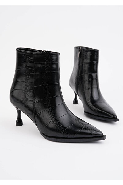 CANPOLATAYAKKABI Leader Croco Patterned Women's Thin Heel Boots Heel Height 6 cm