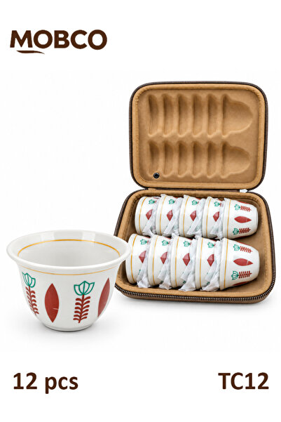 MOBCO TC12 12 Pcs Ceramic Tea Cup Set with Carrying Bag, Portable Coffee Cups...