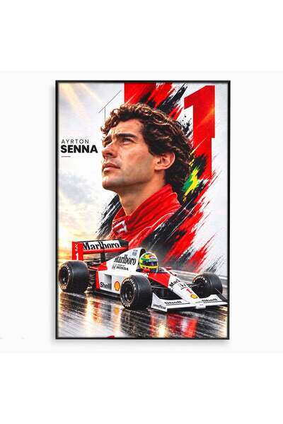 Luxcanva Tablou Canvas Legenda Ayrton Senna cm cu Rama Negru Sportiv Formula ...
