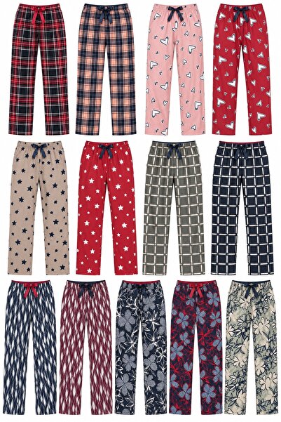 Nova Fuşya Lingerie Women's 100% Viscose Single Mixed Color Patterned Pajama Bottoms - (Breathable Fabric)