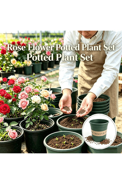 Bloom & Sow Seed طقم زهور الورد متعدد الألوان مع وعاء، بذور ورد سهلة الزراعة ...