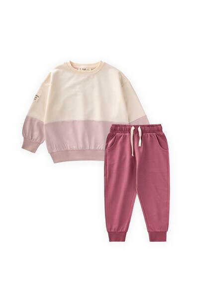 Cigit Garnili Sweatshirt Takım 2-8 Yaş Ekru Antik Pembe