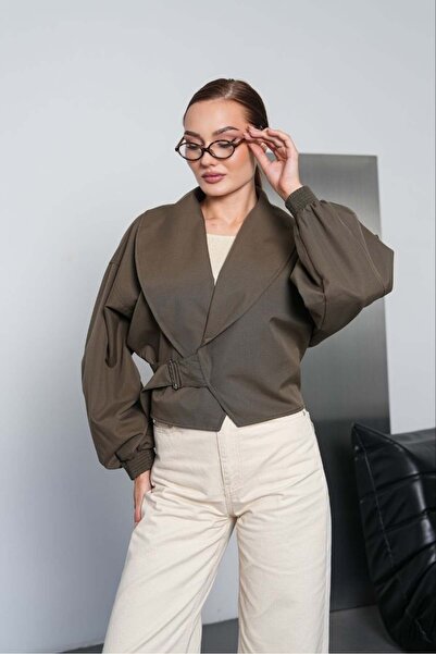 Elaxi Women's Palermo Fabric Belt Detailed Short Trench Coat