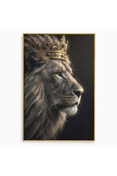 Luxcanva Tablou Canvas Privirea Regala a Leului 40x60 cm cu Rama Auriu Privir...