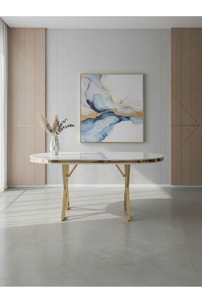 Maholandin Oval masa Oslo yemek masası mutfak masası 80 x 140 gold masa