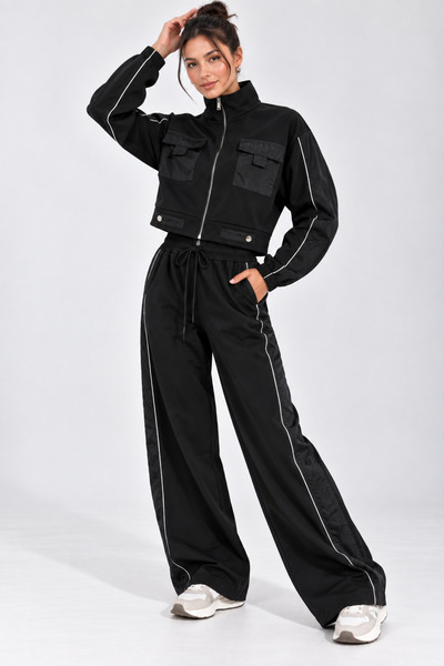 My Blog Black Color Parachute Detailed Suit - T4221