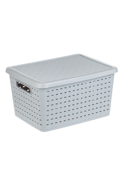 OEM Coș de depozitare din plastic perforat gri cu capac 40L