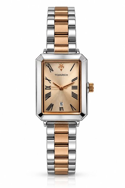 TOMRICH ELIORA TRS2125L Women's Analog Watch, Rectangular Case, Two-Tone Stainless Steel, Rose Gold Dial