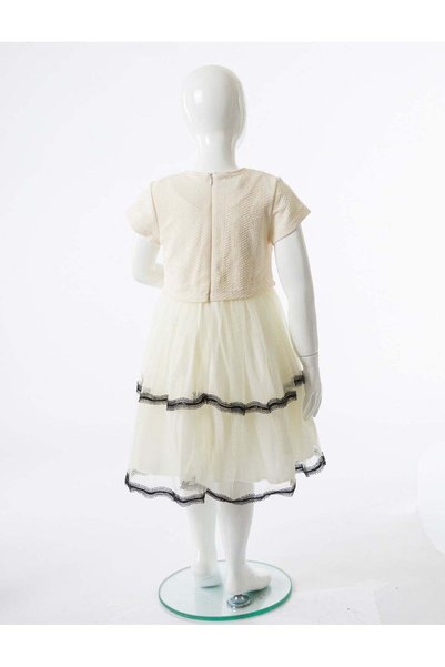 XO Kids Black Bow and Ribbon Detailed Tulle Princess Model Children's Dress 3-7 Years 4427-1