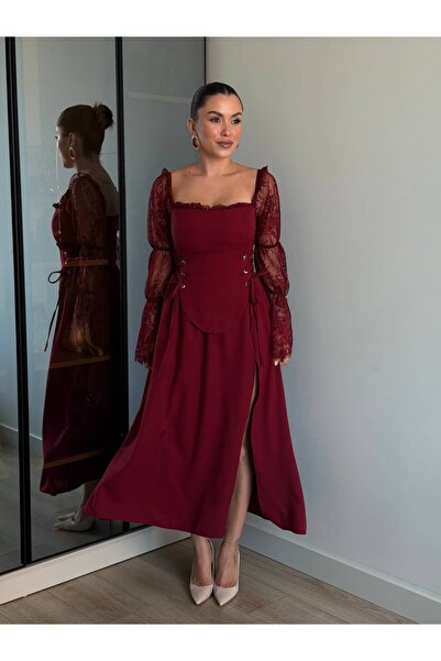 ROUPAS COLLECTİON Vareta Kol Dantel Elbise
