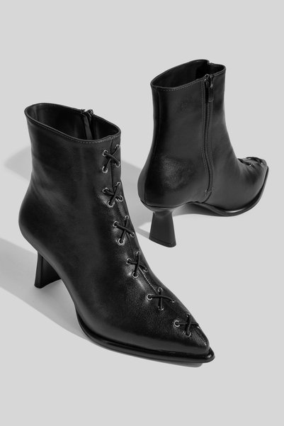 camaiore Bitter Brown Thin Heeled Women's Ankle Boots with Capsule Detail
