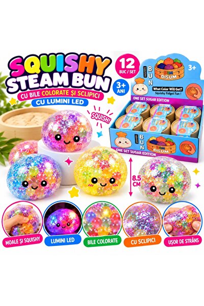 SHOP LIKE A PRO Jucărie Squishy Steam Bun cu Lumini LED, Bile Colorate și Scl...
