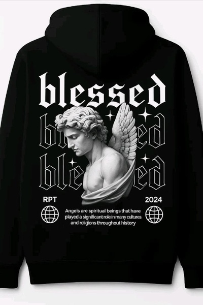 Vordevia Hanorac supradimensionat din bumbac imprimat Blessed, cu 3 fire, tip...