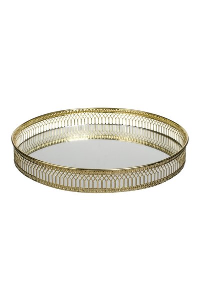 OEM Tava Metalica cu Suprafata Oglinda & Margine Aurie Ø25x4cm – lumină decor...