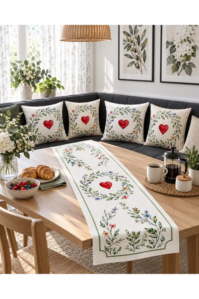 HOMESSA Red Heart Wreath Romantic 4-Piece Throw Pillow Cover Runner Set