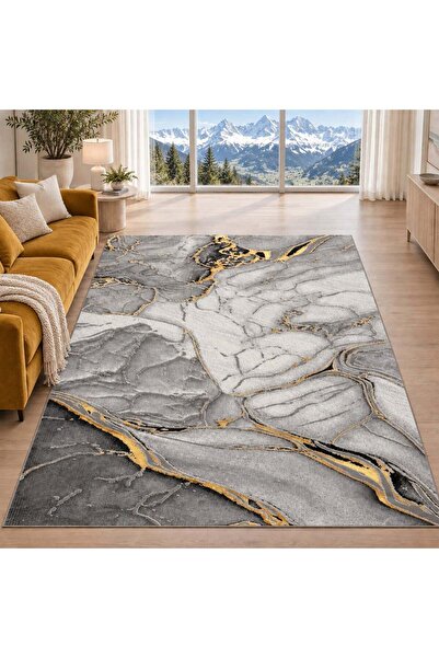 LIROFE Covor Imperial Vulcan Gri Auriu - Efect Piatra Naturala Modern - Living, Dormitor - Fir Scurt 12 mm