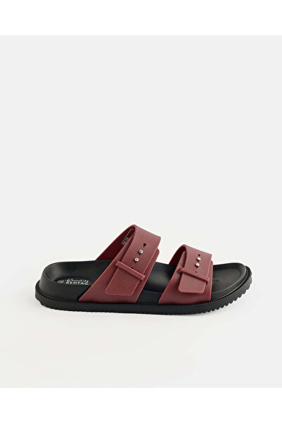 REDTAG Girls Burgundy Buckle Strap Slides