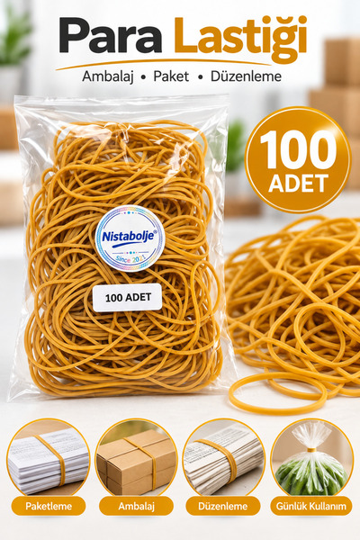 nistabolje 100 Adet Para Lastiği Ambalaj Paketleme Lastiği Kauçuk Esnek Paket...