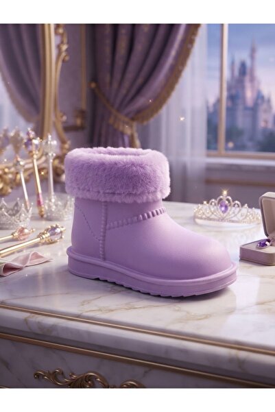 SGF KIDS mor yağmur ve kar botu içi kürklü su geçirmez çocuk botu