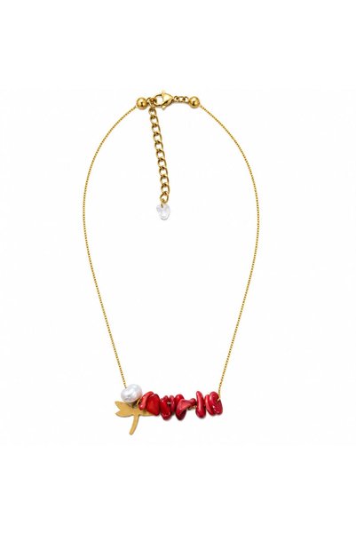 JİMNY JEWELRY Kiyi Pearl & Natural Stone Steel Necklace