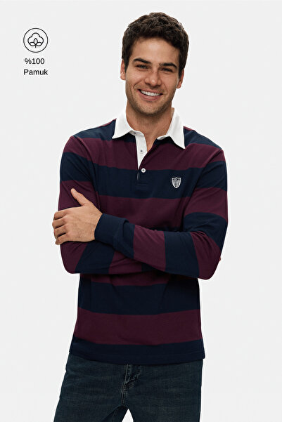 UCLA Rugby Burgundy Embroidered 100% Cotton Polo Collar Striped Standard Fit ...