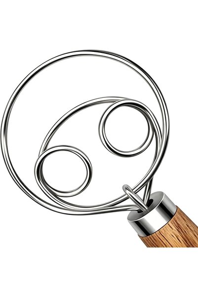 GENERIK Stainless Steel Dutch Style Bread Dough Hand Mixer Wooden Handle Kitc...