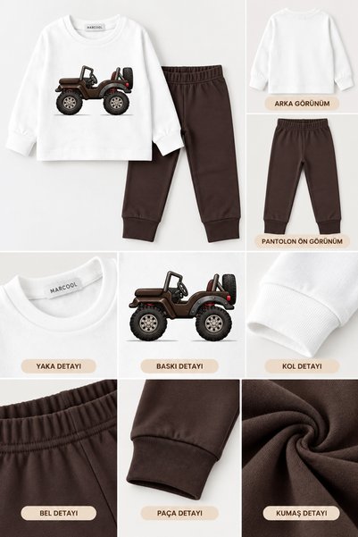 MARKOLL Boy's Jeep Printed Long Sleeve Pajama Set 2-Piece Top and Bottom Sleep Set