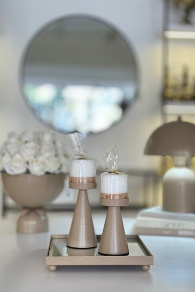 Shura Homeware Alya Mumluk Metal Bej Ev Dekoru Dekoratif Obje