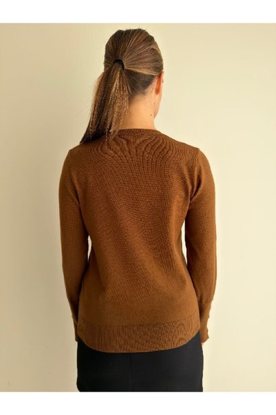 MODAMERSİ Women's Red Basic Knit Sweater with Cuff Buttons