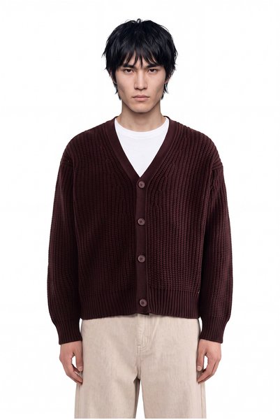 Machinist Men's Basic Buttoned Oversize Cardigan Dark Brown