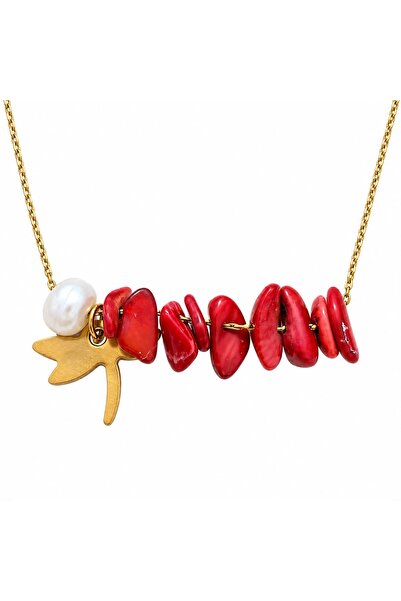 JİMNY JEWELRY Kiyi Pearl & Natural Stone Steel Necklace