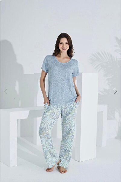 Kısa Kol Deve Tüyü Bambu Kumaş Pijama Takımı