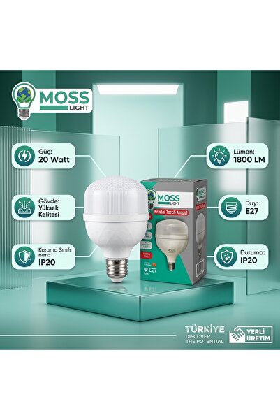 Moss light VİP AYDINLATMA / 20W KRİSTAL TORCH AMPUL BEYAZ IŞIK