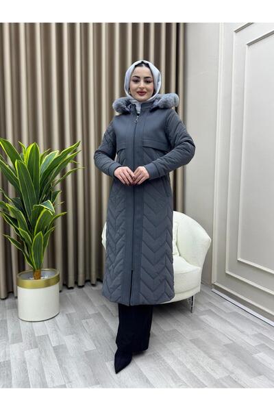 azeldembutik Kadın Kaşe Detaylı Astarlı Nova Kapitone Mont