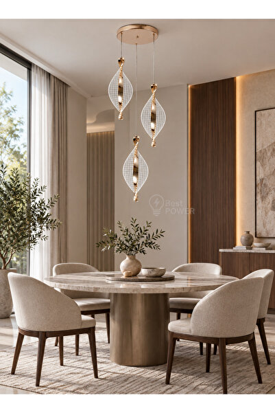 best power Gold Pendant Chandelier with Triple Art Leaf Design 6337-3P - 40W ...
